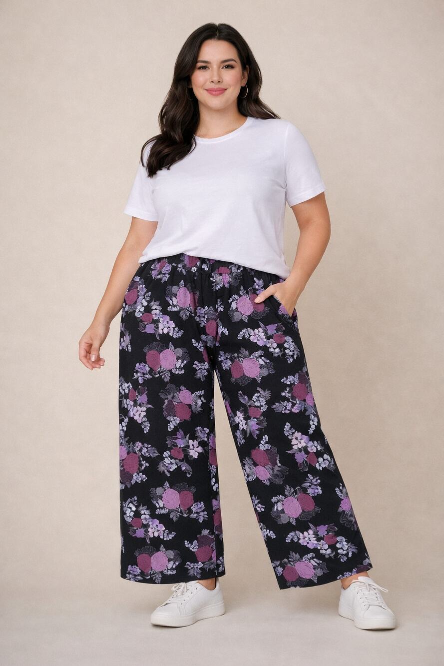 Torrid Purple Pink Black Floral Wide Leg Pull On Palazzo Pants Size 3X
